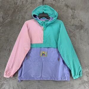 Teddy Fresh Windbreaker Mens M Colorblock Pink Teal Purple Ripstop Pullover EUC